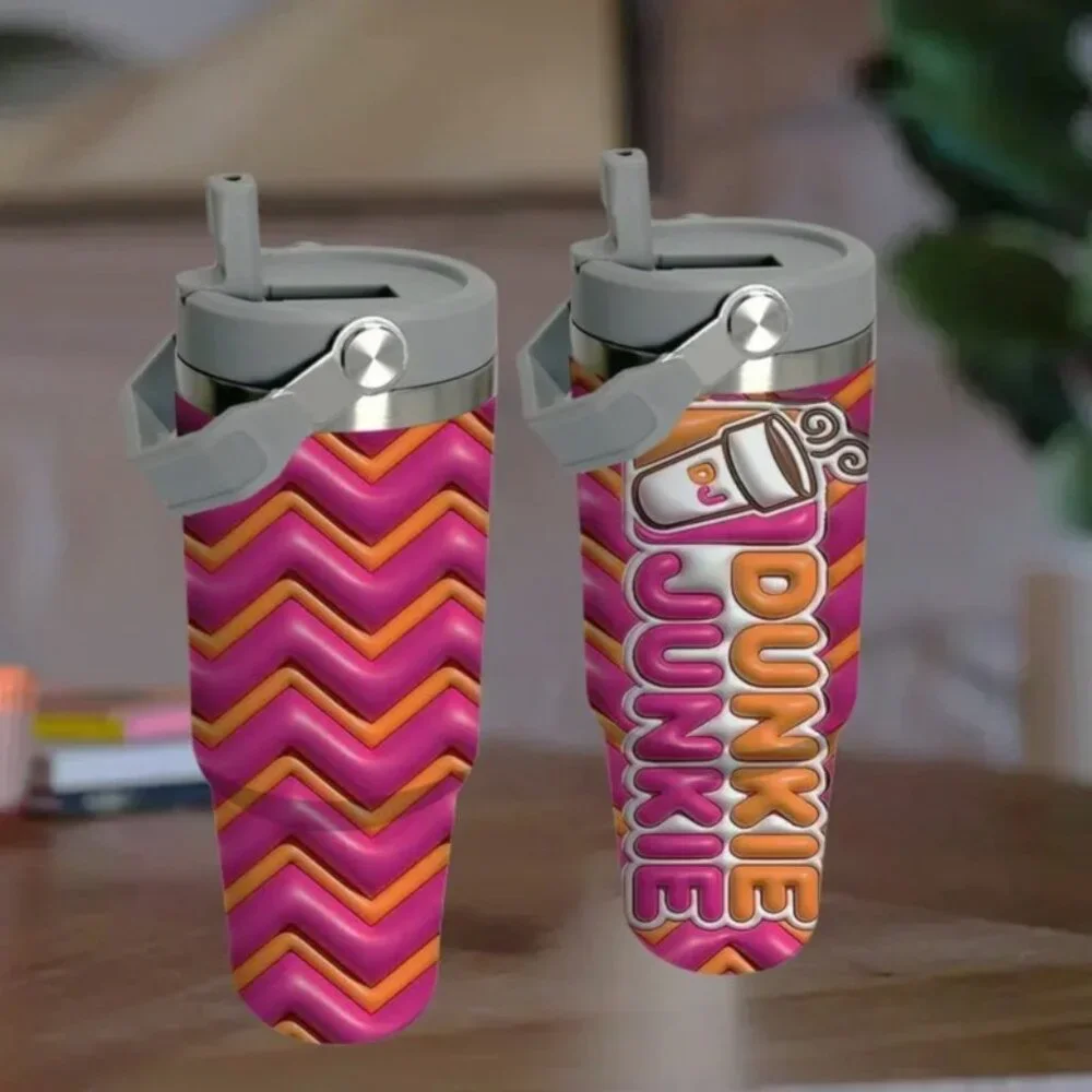 Dunkie Junkie Large 30oz Hot/Cold Travel Tumbler for Dunkin' Donuts Coffee Lover - Picture 2 of 8